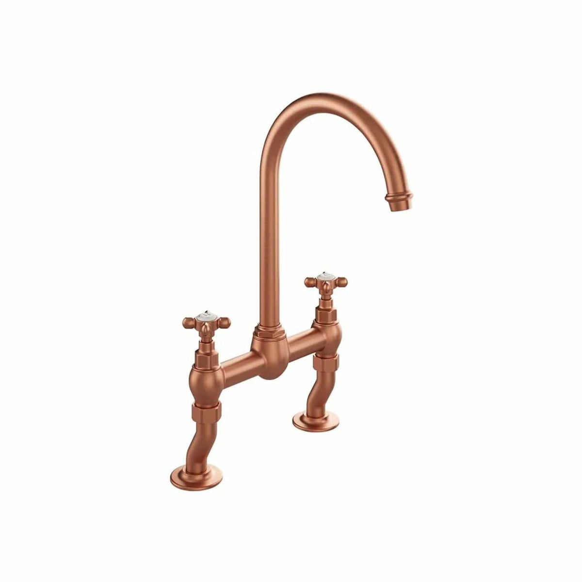 Vado Kitchen Tap Brushed Bronze/Crackled White Booth & Co. Axbridge Crosshead Bridge Kitchen Mixer Tap
