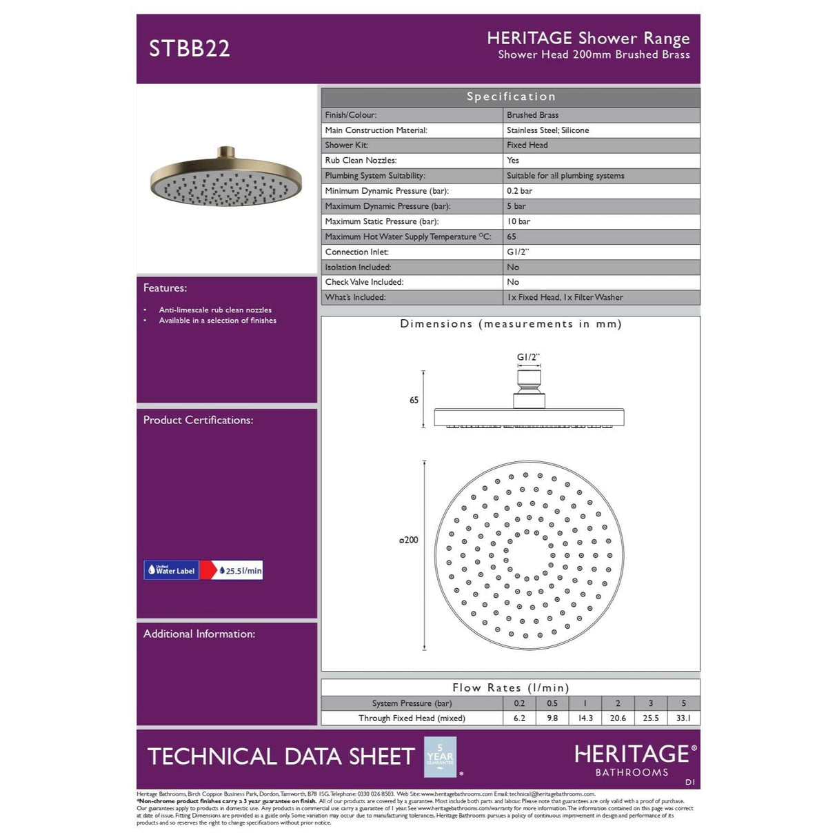 Heritage Fixed Shower Head Heritage 200mm Round Shower Head