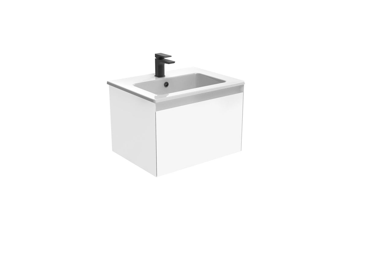 Saneux Wall Mounted Vanity Unit Matte White / 1 Hole Saneux Uni Vanity Unit With Basin - 600 x 470mm - One Drawer - Wall Mounted