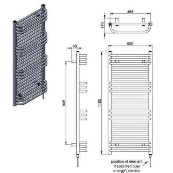 Vogue Designer Towel Radiator Vogue Tempo Straight Designer Towel Radiator in Chrome