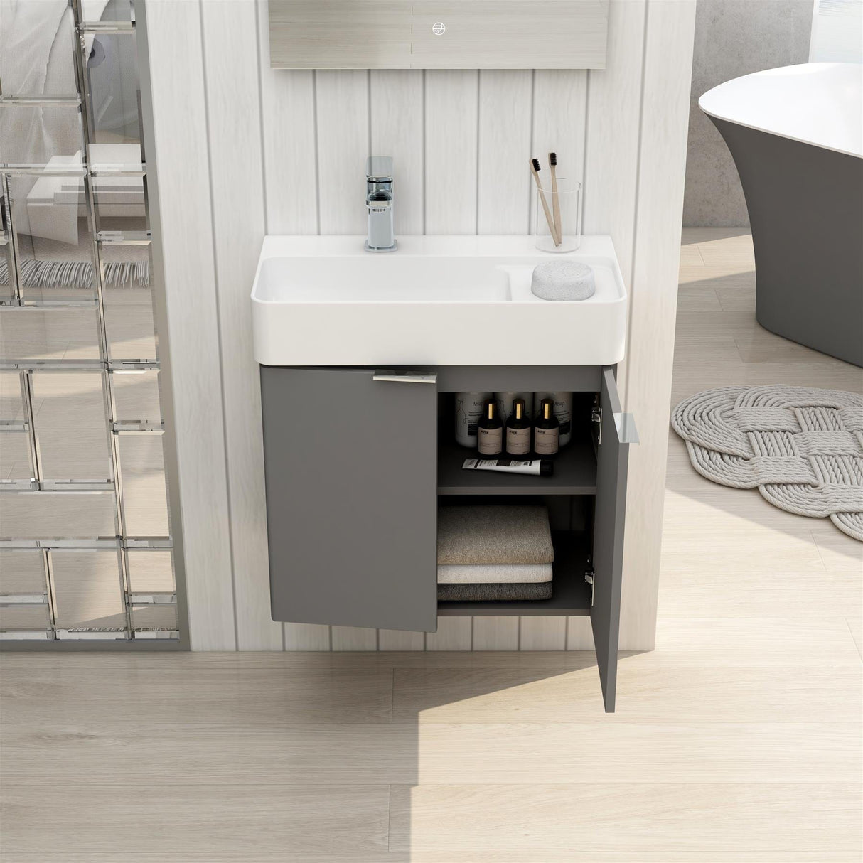 Imex Wall Mounted Vanity Unit Imex Blade Wall Mounted 600mm Double Door Vanity Unit with Basin