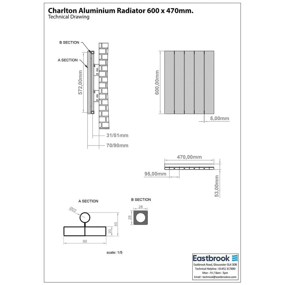 Eastbrook Panel Radiator Eastbrook Charlton Horizontal Aluminium Designer Radiator in Matt White