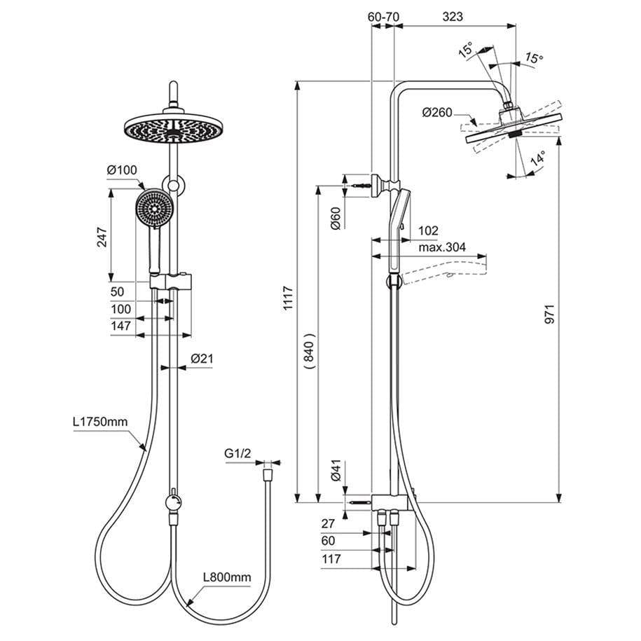 Ideal Standard Shower Riser Rail Ideal Standard IdealRain Shower Diverter with Adjustable Riser with Showerhead and Handset