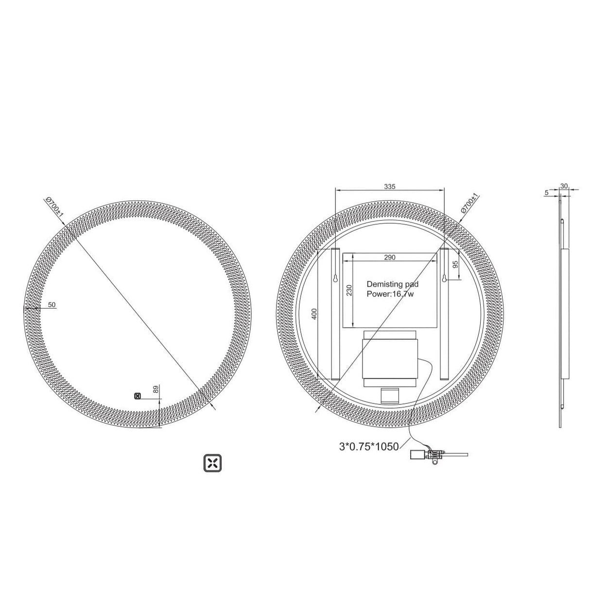 Crosswater Illuminated Mirror Crosswater Canvass LED Illuminated Round Mirror