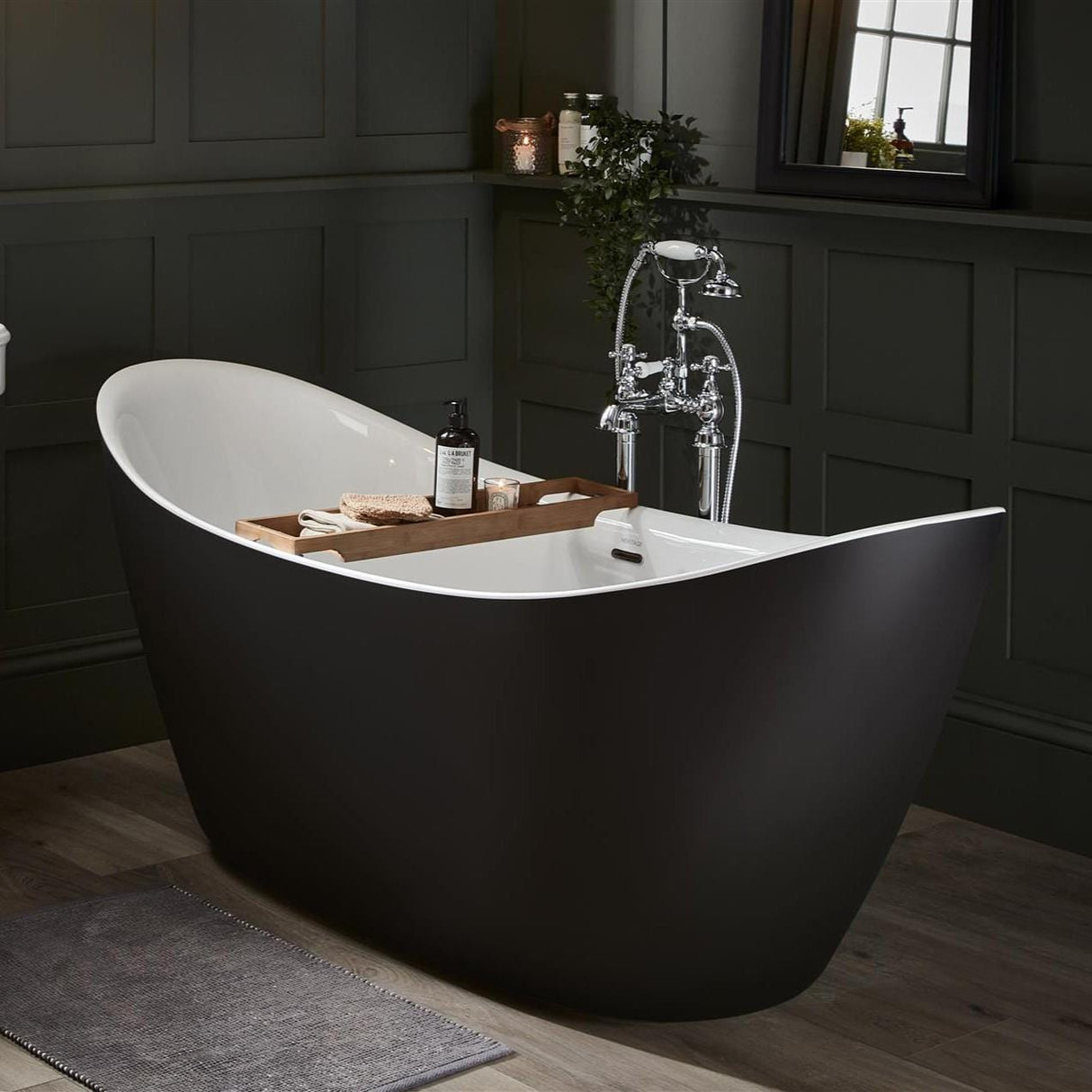 Heritage Modern Freestanding Bath Heritage Osterley Freestanding Acrylic Double Ended Bath -1735 x 730mm - in Matt Black Effect
