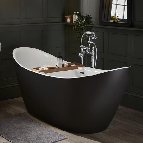 Heritage Modern Freestanding Bath Heritage Osterley Freestanding Acrylic Double Ended Bath -1735 x 730mm - in Matt Black Effect
