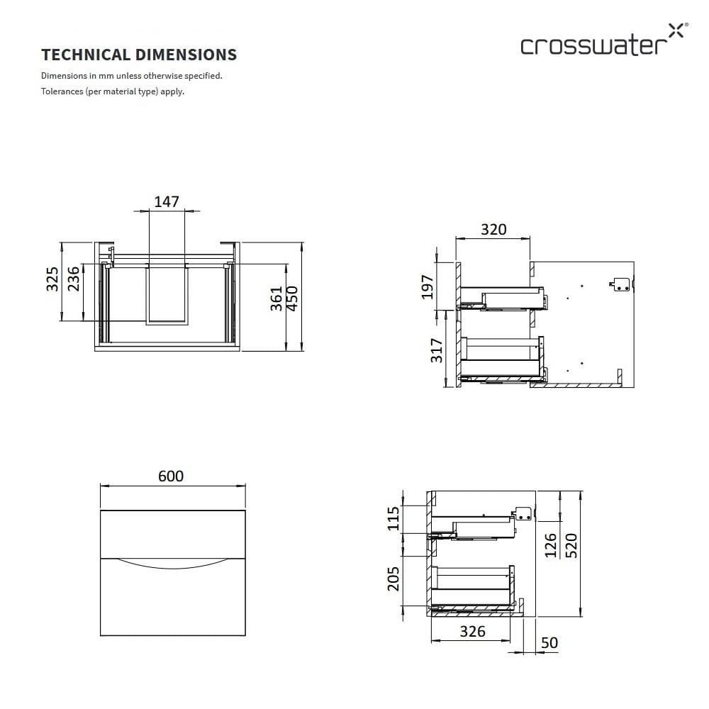 Crosswater Wall Mounted Vanity Unit Crosswater Glide II Wall Mounted Two Drawer Vanity Unit with Basin