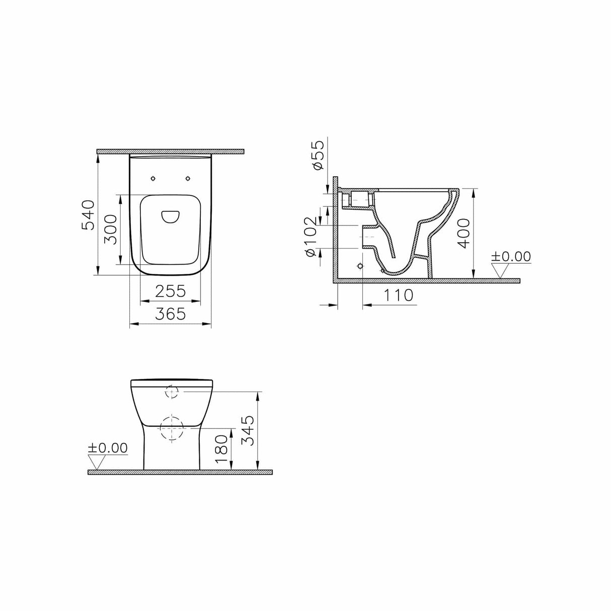 Vitra Back To Wall Toilet VitrA Integra Square Back to Wall Rimless Toilet with Soft Close Seat