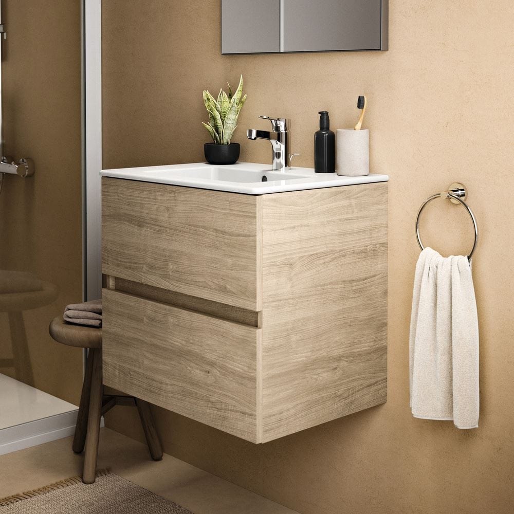 Ideal Standard Wall Mounted Vanity Unit Natural Oak / 600mm Ideal Standard Eurovit+ Wall Mounted Vanity Unit with 2 Drawers