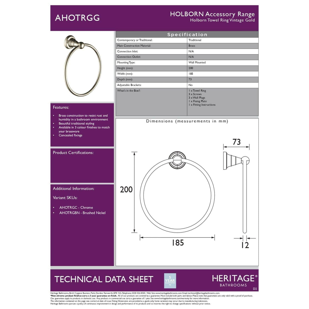 Heritage Towel Rails and Rings Heritage Holborn Towel Ring