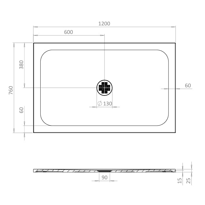 Crosswater Rectangle Shower Tray 760 x 1200mm Crosswater Creo Rectangle 25mm Stone Resin Shower Tray with Waste