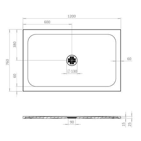 Crosswater Rectangle Shower Tray 760 x 1200mm Crosswater Creo Rectangle 25mm Stone Resin Shower Tray with Waste