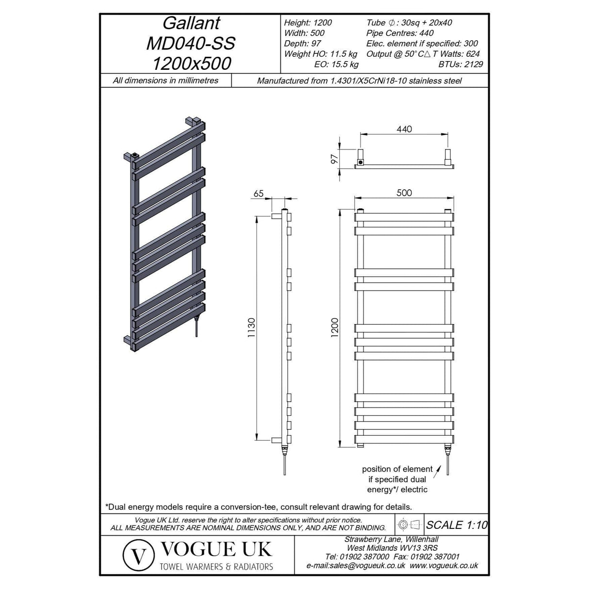Vogue Designer Towel Radiator Vogue Gallant Straight Designer Towel Radiator in Polished Stainless Steel