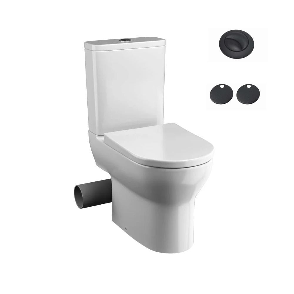 Tissino Close Coupled Toilet Left Hand / Matt Black Tissino Nerola Rimless Closed Coupled Toilet - Right or Left Soil Exit - with Soft Close Wrapover Seat