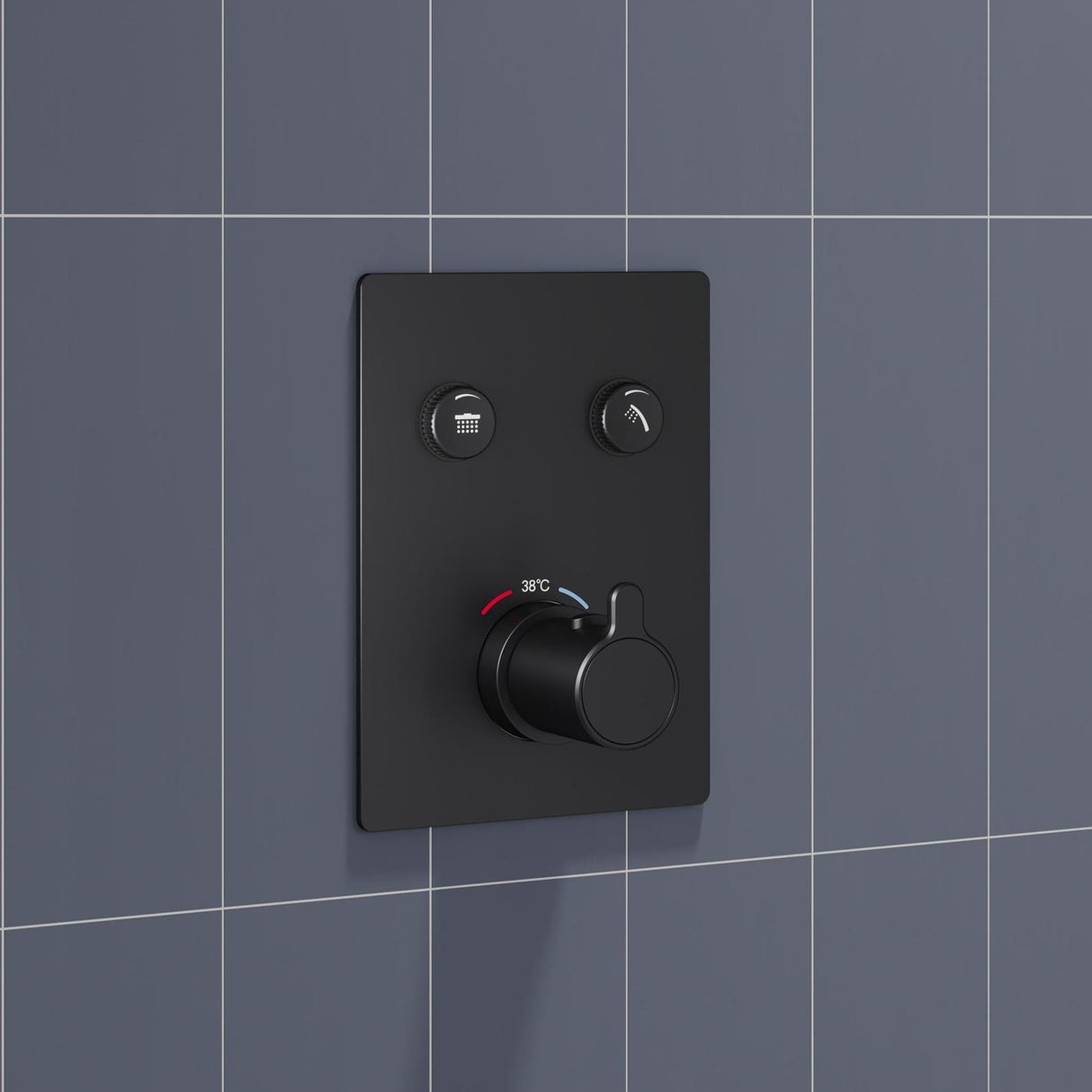 Flova Concealed Shower Valve Matt Black Flova Moonlight Square 2 Outlet GoClick Finishing Set