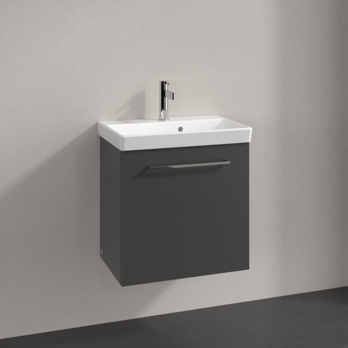 Villeroy & Boch Wall Mounted Vanity Unit Graphite with Chrome Handles / Right Side Villeroy & Boch Avento Wall Hung Vanity Unit 530mm One Door with Basin