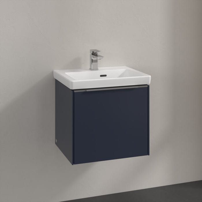 Villeroy & Boch Wall Mounted Vanity Unit Marine Blue with Chrome Handles Villeroy & Boch Subway 3.0 Wall Hung 500mm One Drawer Vanity Unit with Basin