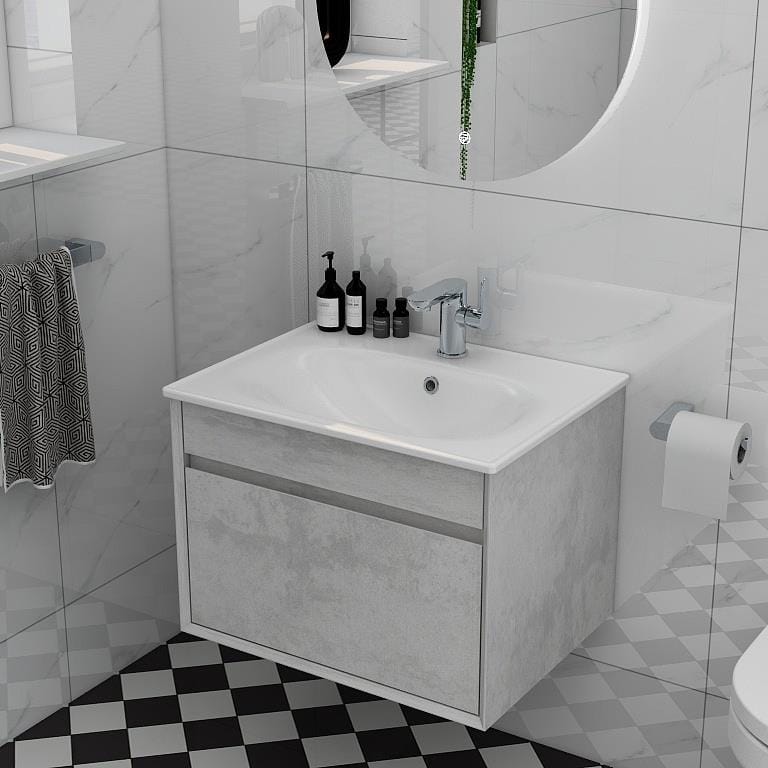 Imex Wall Mounted Vanity Unit Natural Stone Imex Alma Wall Mounted Single Drawer 600mm Vanity Unit with Basin