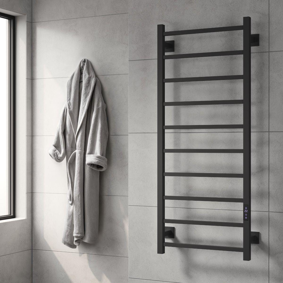 Reina Designer Towel Radiator 1200 x 500mm / Matt Black Reina Velino Dry Electric Designer Towel Radiator