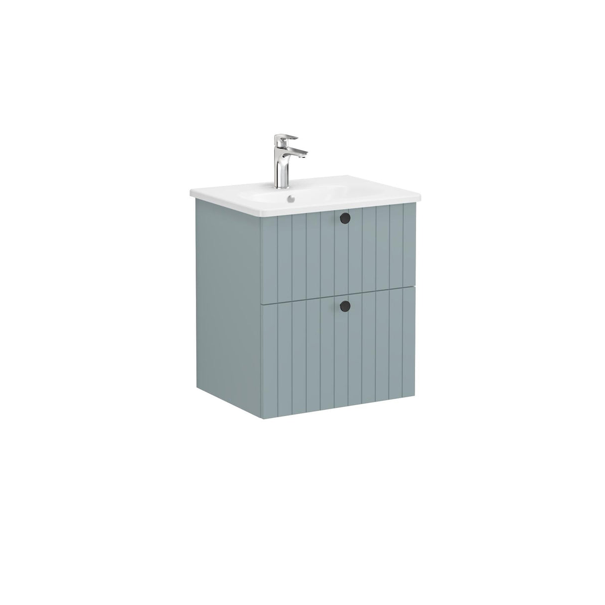 VitrA Wall Mounted Vanity Unit Matt Fjord Green / Zentrum VitrA Root Groove Wall Mounted 2 Drawer Vanity Unit 600mm with One Tap Hole Basin