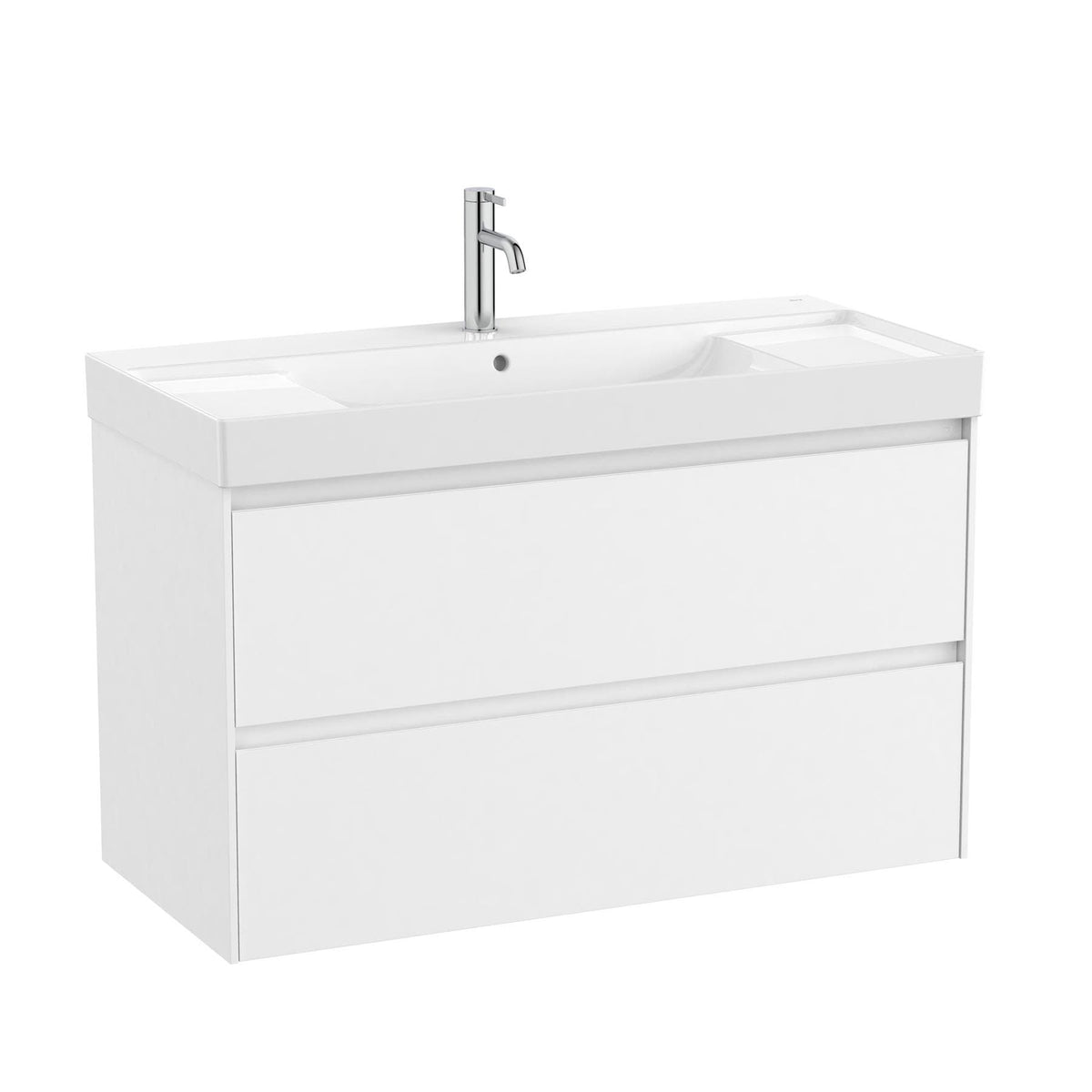 Roca Wall Mounted Vanity Unit Matt White Roca Ona 1000mm Wall Mounted Two Drawer Vanity Unit with Basin