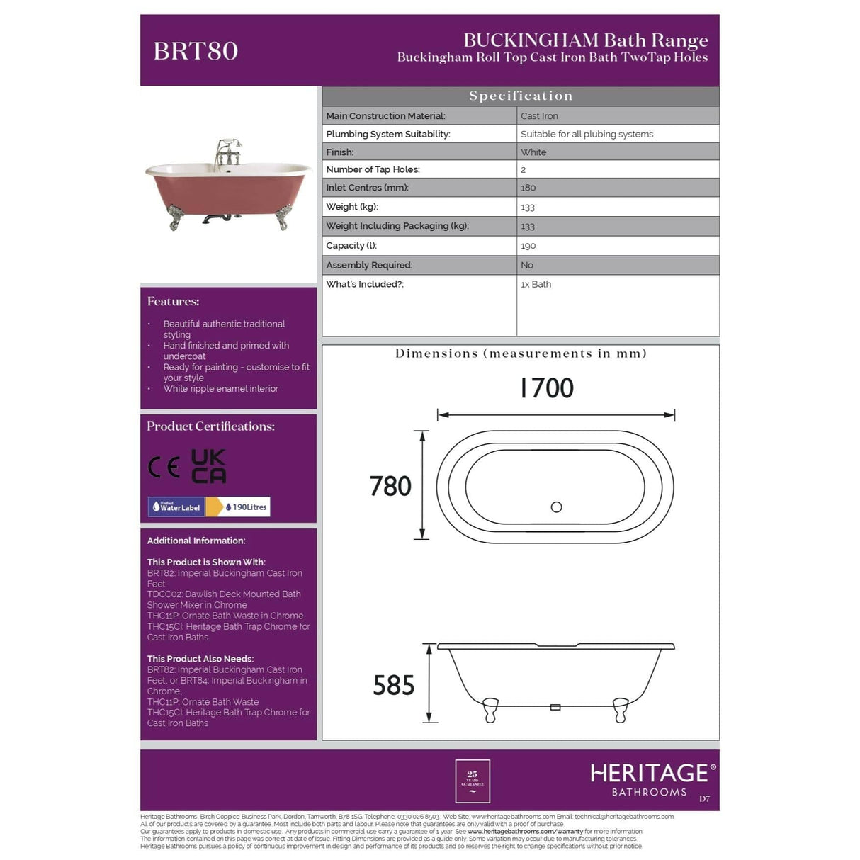 Heritage Roll Top and Slipper Freestanding Bath 2 / Imperial Cast Iron Feet Heritage Buckingham Freestanding Cast Iron Bath with Feet