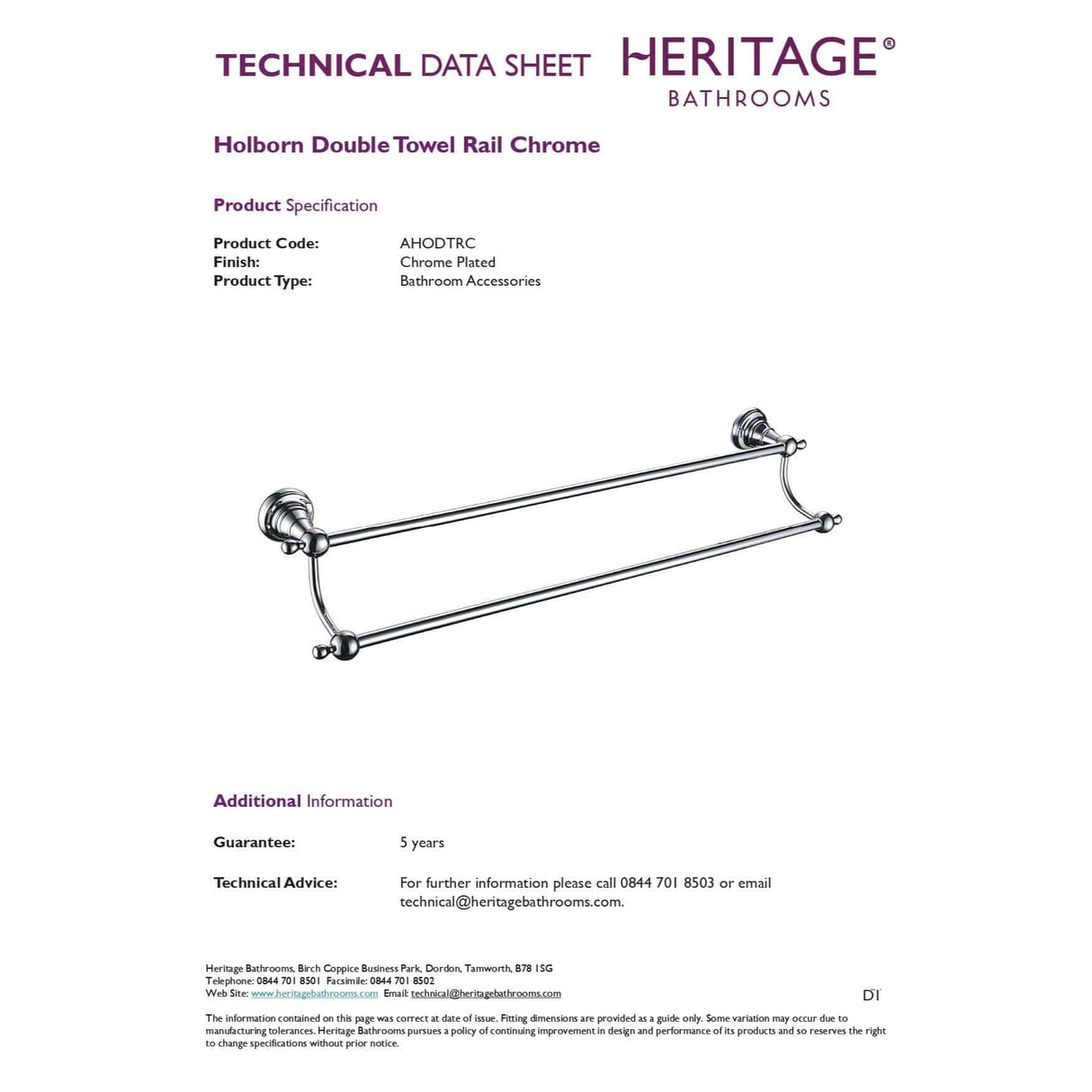 Heritage Towel Rails and Rings Heritage Holborn Double Towel Rail in Chrome