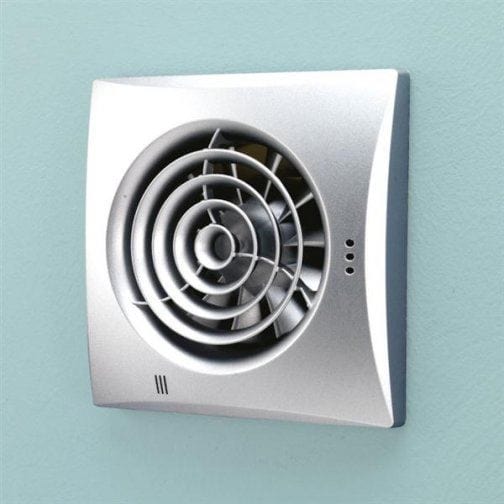 HiB Wall Mounted Fan Matt Silver / Timer & Humidity Sensor HiB Hush Wall Mounted Bathroom Fan