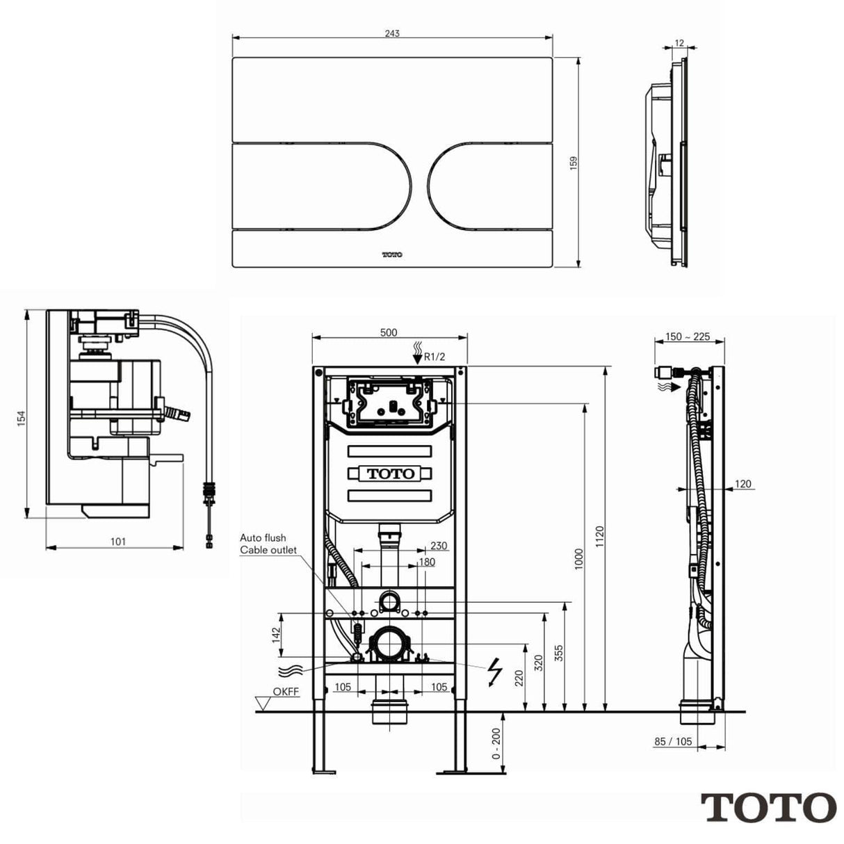 TOTO Smart Toilet TOTO RX Wall Hung Rimless Washlet® Smart Toilet Complete Auto Flush Pack