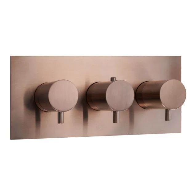 JTP Concealed Shower Valve Brushed Bronze JTP VOS 3 Outlet, 3 Handle, Horizontal Concealed Thermostatic Shower Valve