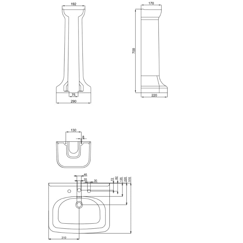 Burlington Wall Hung Basin Burlington Guild Basin with Pedestal or Washstand