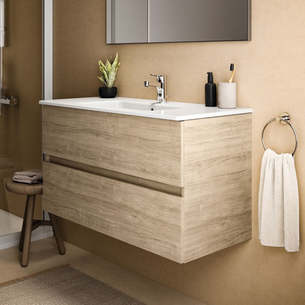 Ideal Standard Wall Mounted Vanity Unit Natural Oak / 1000mm Ideal Standard Eurovit+ Wall Mounted Vanity Unit with 2 Drawers