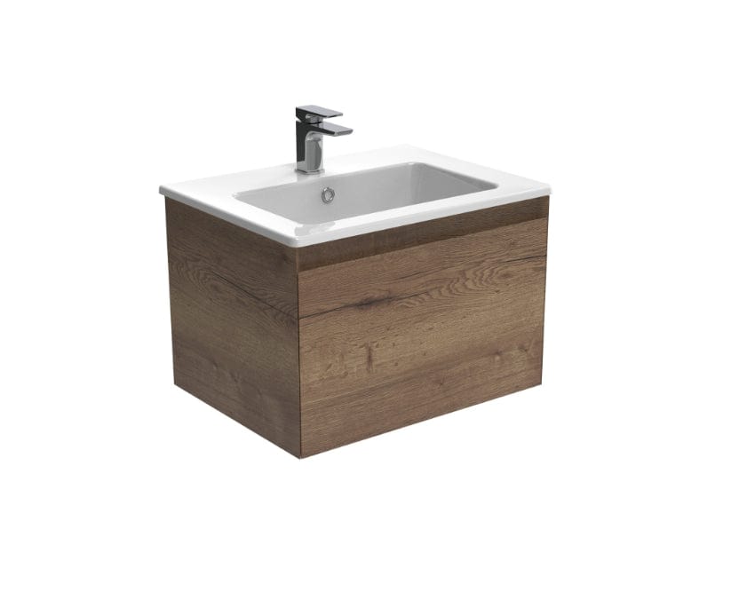 Saneux Wall Mounted Vanity Unit English Oak / 1 Hole Saneux Uni Vanity Unit With Basin - 600 x 470mm - One Drawer - Wall Mounted