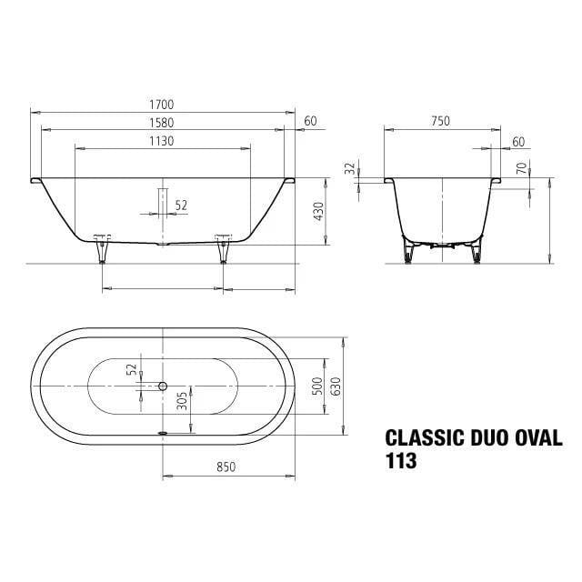 Kaldewei Double Ended Bath Kaldewei Classic Duo Oval 1700 x 750mm Inset Steel Bath with Leg Set