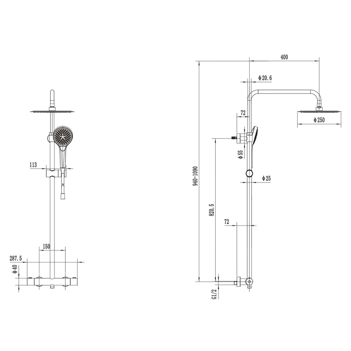 Villeroy & Boch Exposed Shower Set Villeroy & Boch Verve Exposed Shower Valve Set with Adjustable Riser, Fixed Head and Handset