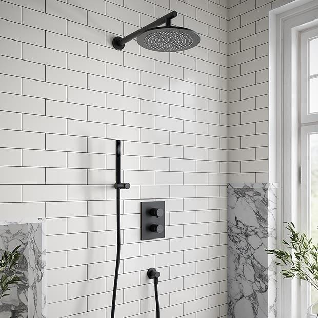 UK Bathroom Store Concealed Shower Set Matt Black / Round Villeroy & Boch Concealed Complete Shower Set with Shower Head and Handset