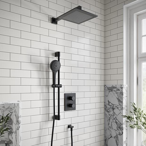 UK Bathroom Store Concealed Shower Set Matt Black / Square Villeroy & Boch Concealed Complete Shower Set 2 Outlet with Slide Rail Kit