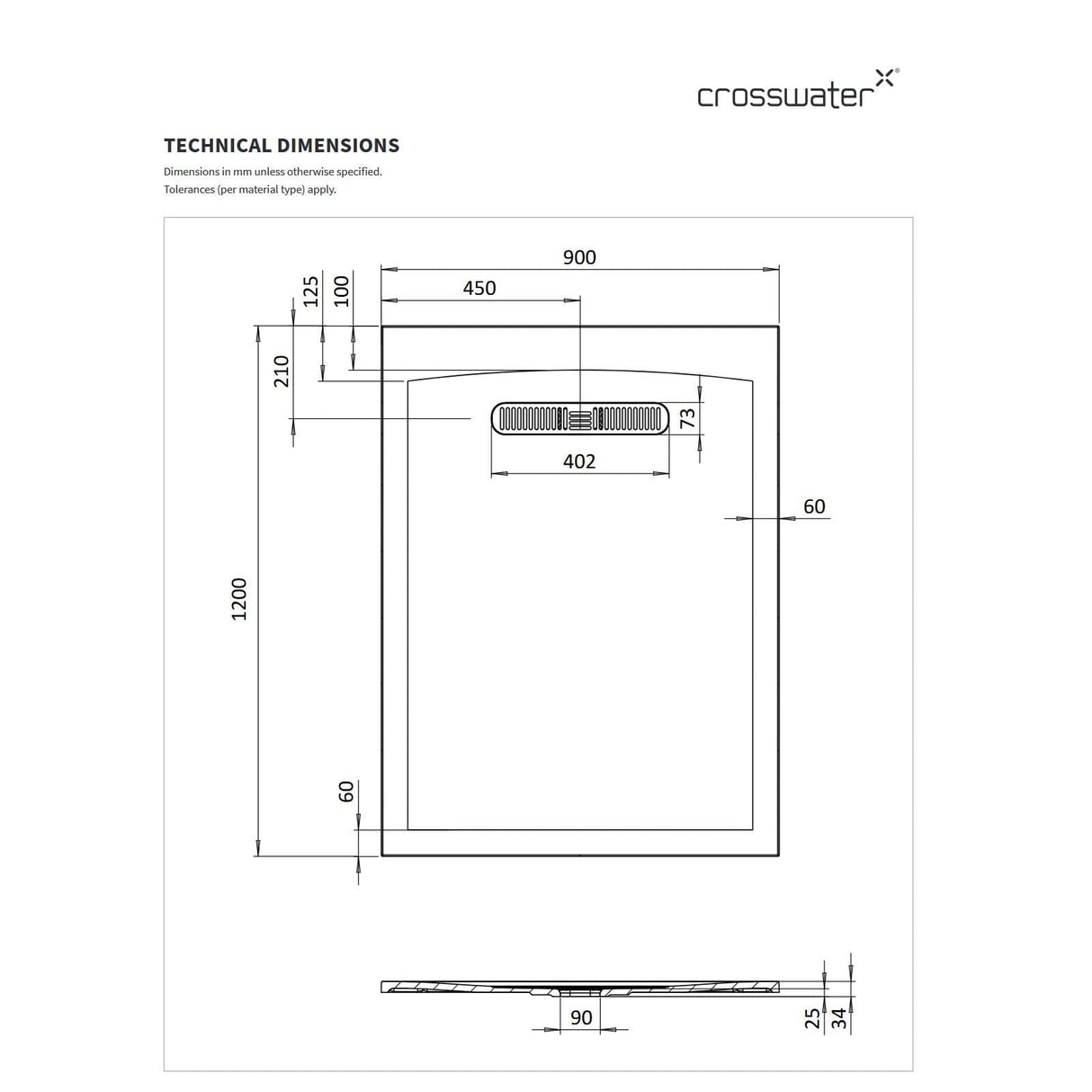 Crosswater Vito Rectangle 25mm Stone Resin Shower Tray