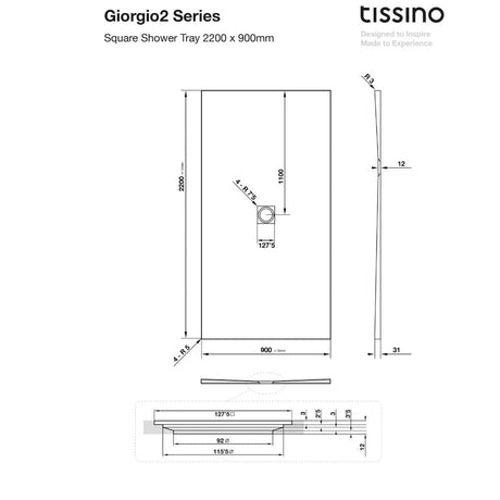 Tissino Giorgio2 Rectangle Shower Tray in White Slate