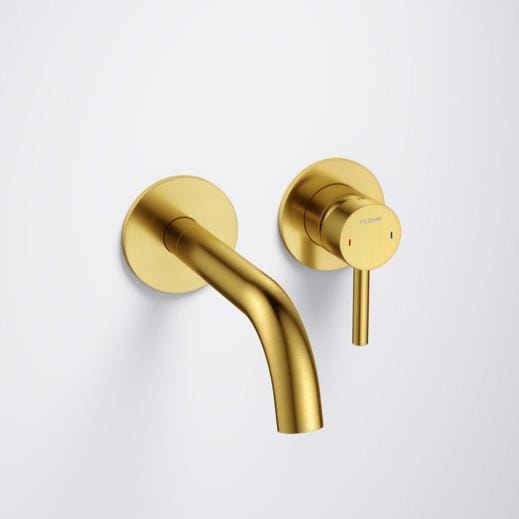 Flova Wall Mounted Basin Tap Flova Levo 2 Tap Hole Wall Mounted Basin Mixer Tap in Brushed Gold