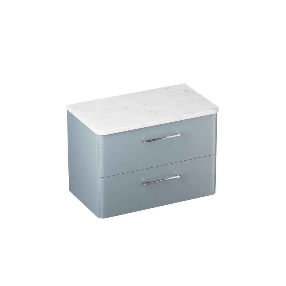 Britton Wall Mounted Vanity Unit Dusty Blue / Carrara Marble Effect Worktop / Chrome Britton Camberwell Wall Mounted 800mm Vanity Unit with Basin or Worktop