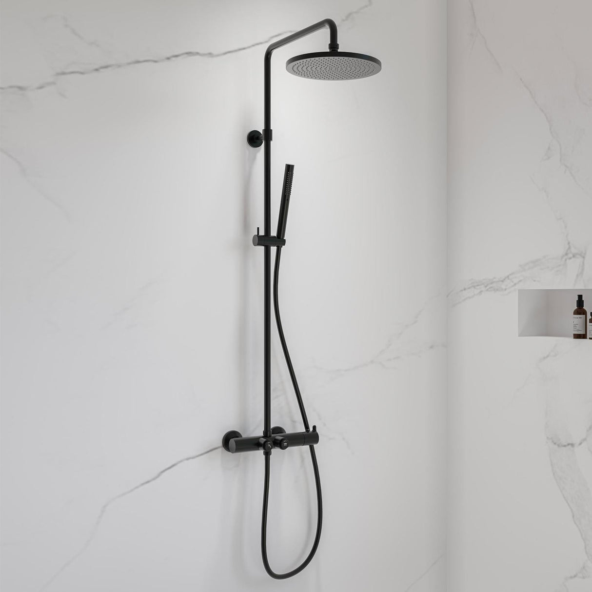 Flova Exposed Shower Set Gun Metal Flova Moonlight GoClick Thermostatic Shower Valve Set with Adjustable Riser, Rainshower Head and Pencil Handset