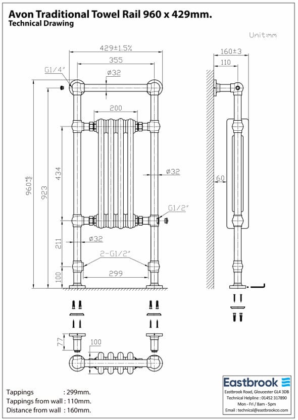 Eastbrook Insert Radiator Eastbrook Avon Straight Vertical Traditional Radiator in Chrome/Gloss White
