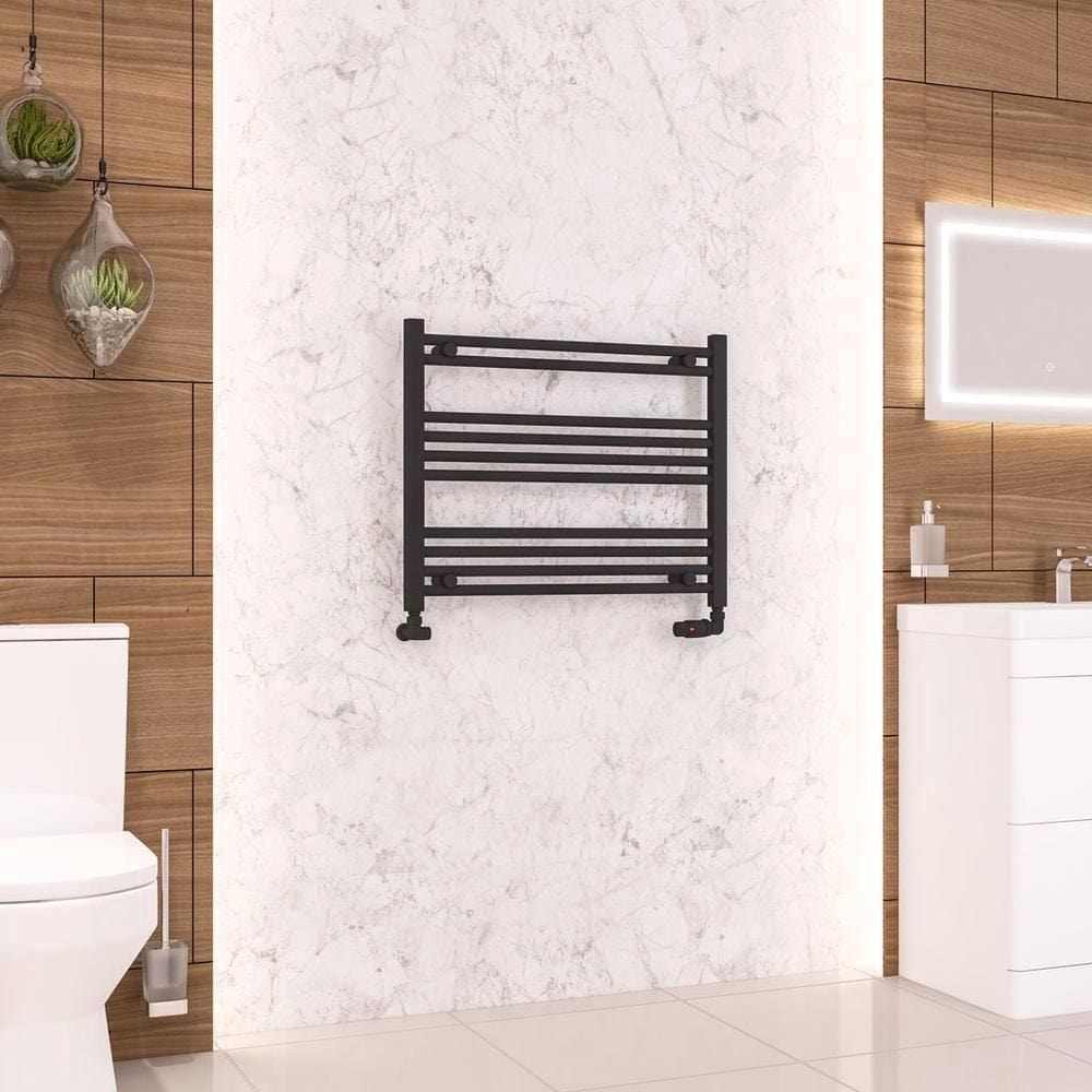 Eastbrook Ladder Rails 600 x 750 / Dual Fuel Eastbrook Wendover Straight Vertical Heated Towel Rail in Matt Black