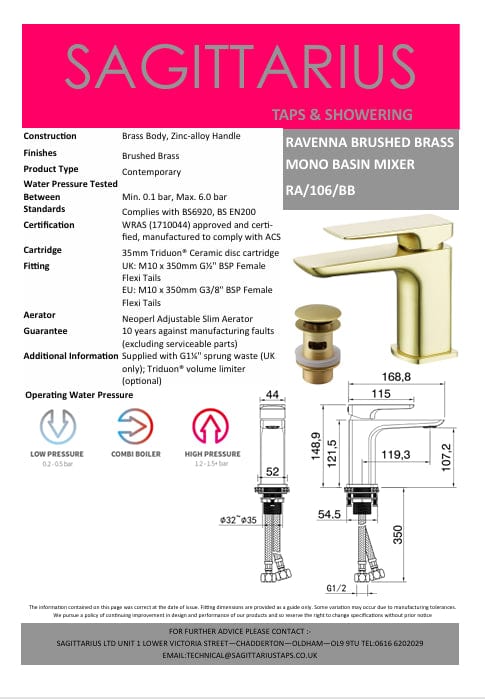 Sagittarius Mono Basin Tap Sagittarius Ravenna Basin Mixer Tap with Sprung Waste