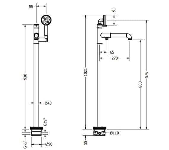 Crosswater Freestanding Bath Filler Crosswater MPRO Industrial Floor Standing Bath Shower Mixer Tap