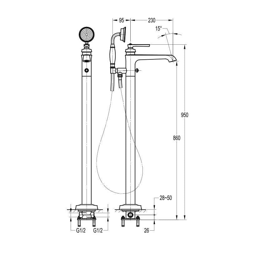 Flova Freestanding Bath Filler Flova Liberty Floor Standing Bath and Shower Mixer