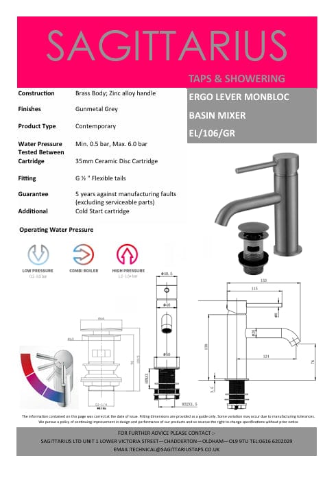 Sagittarius Mono Basin Tap Sagittarius Ergo Monobloc Basin Mixer Tap with Sprung Waste
