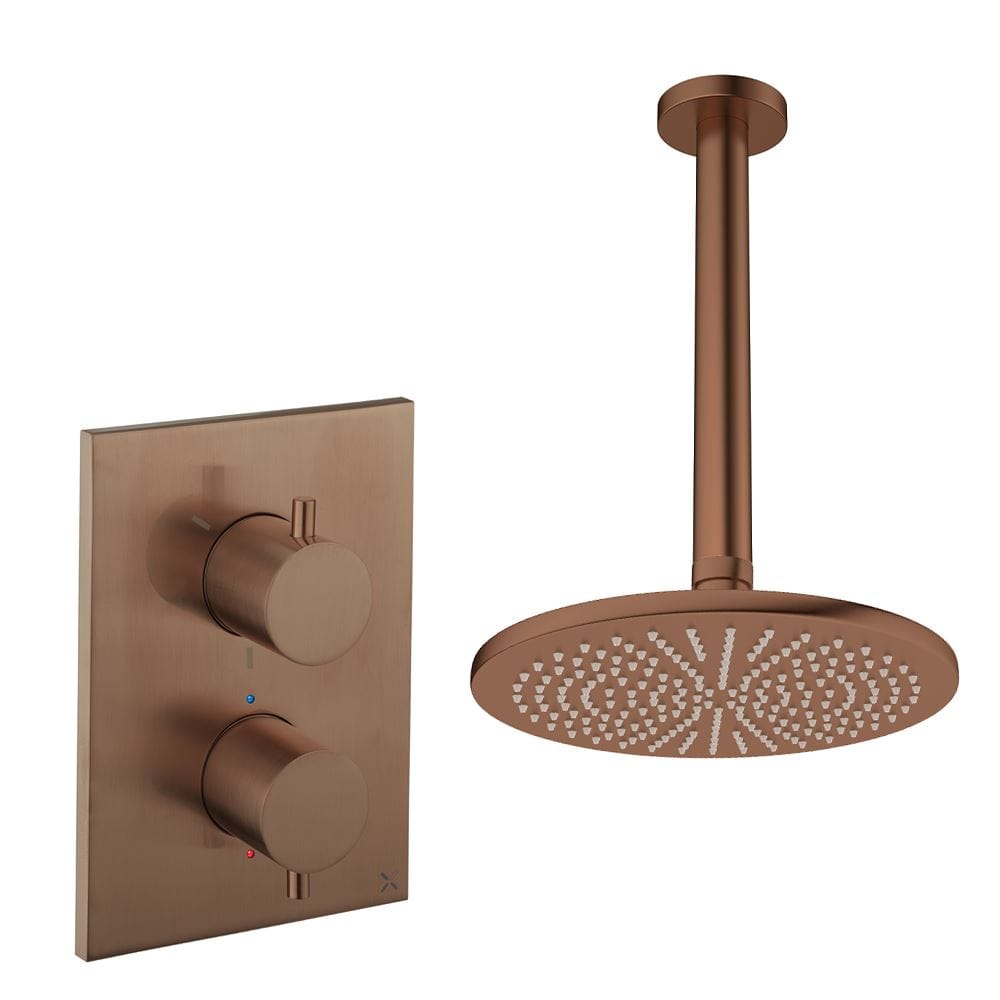 UK Bathroom Store Concealed Shower Set Brushed Bronze / Ceiling Arm / 300mm Crosswater Crossbox Shower Set 1 - 1 Outlet with Fixed Overhead Shower