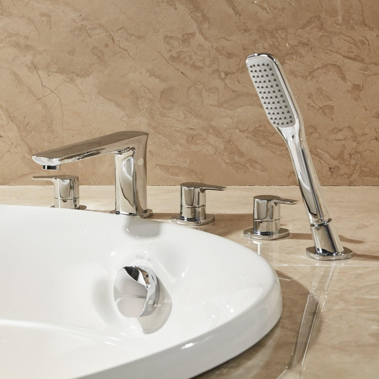 Flova 5 Tap Hole Bath Set Flova Urban 5 Hole Bath And Shower Mixer with Shower Set in Diamond Chrome